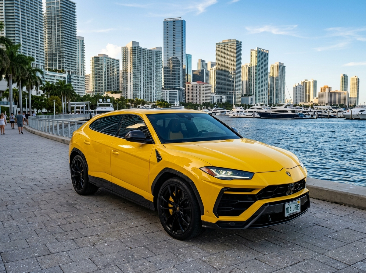 2025 Lamborghini Urus SE luxury performance SUV in Miami — Lamborghini SUV on Brickell waterfront